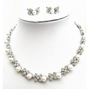 Set: Collier en oorbellen parel met strass